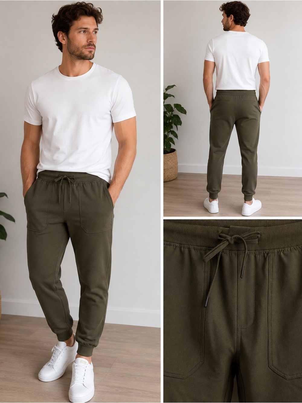 Size S Bluenotes Men’s Traveller Jogger Olive Green Stretch Performance Pants - Picture 2 of 8